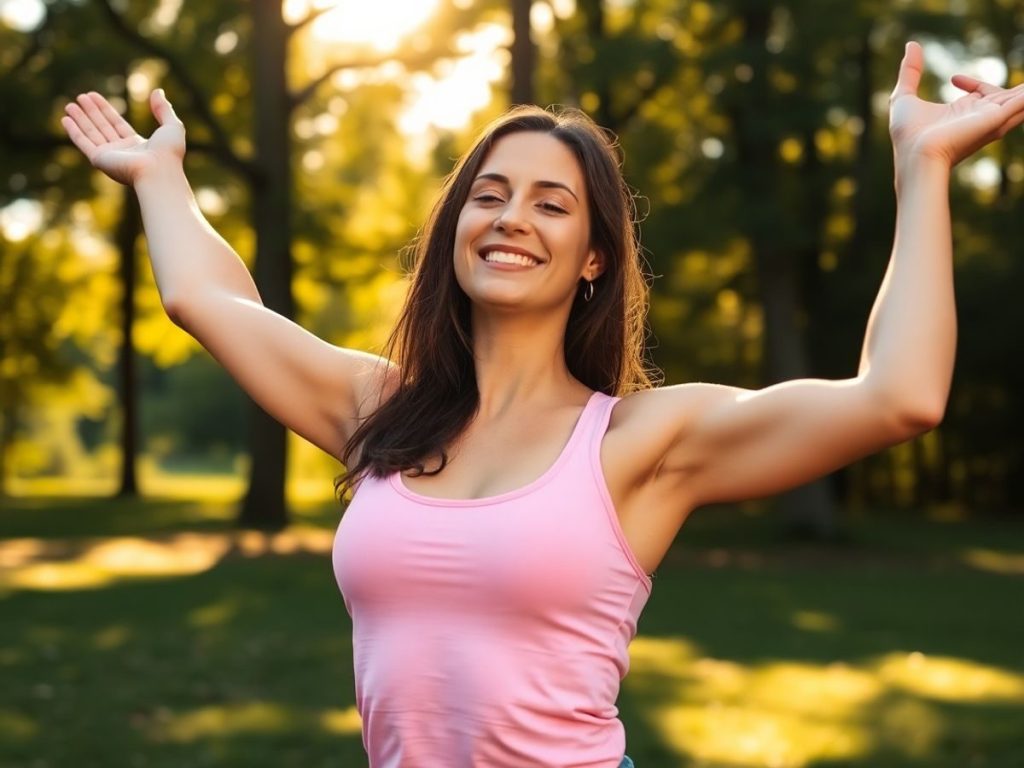 Femeie meditând în natură, simbolizând dezvoltarea personală.
