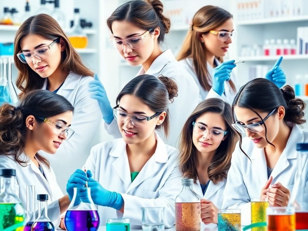 Femei de știință în laborator, experimente și determinare.