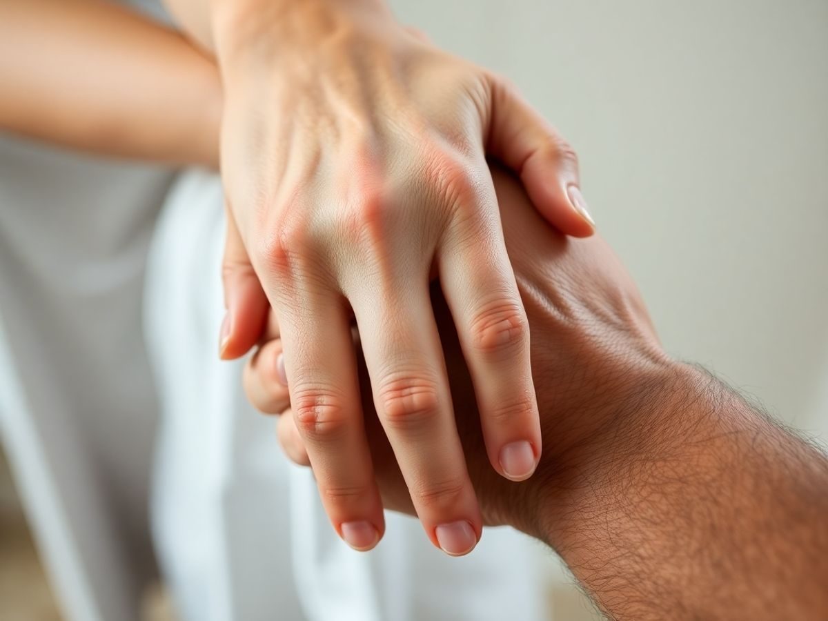 Mână feminină și masculină care se țin